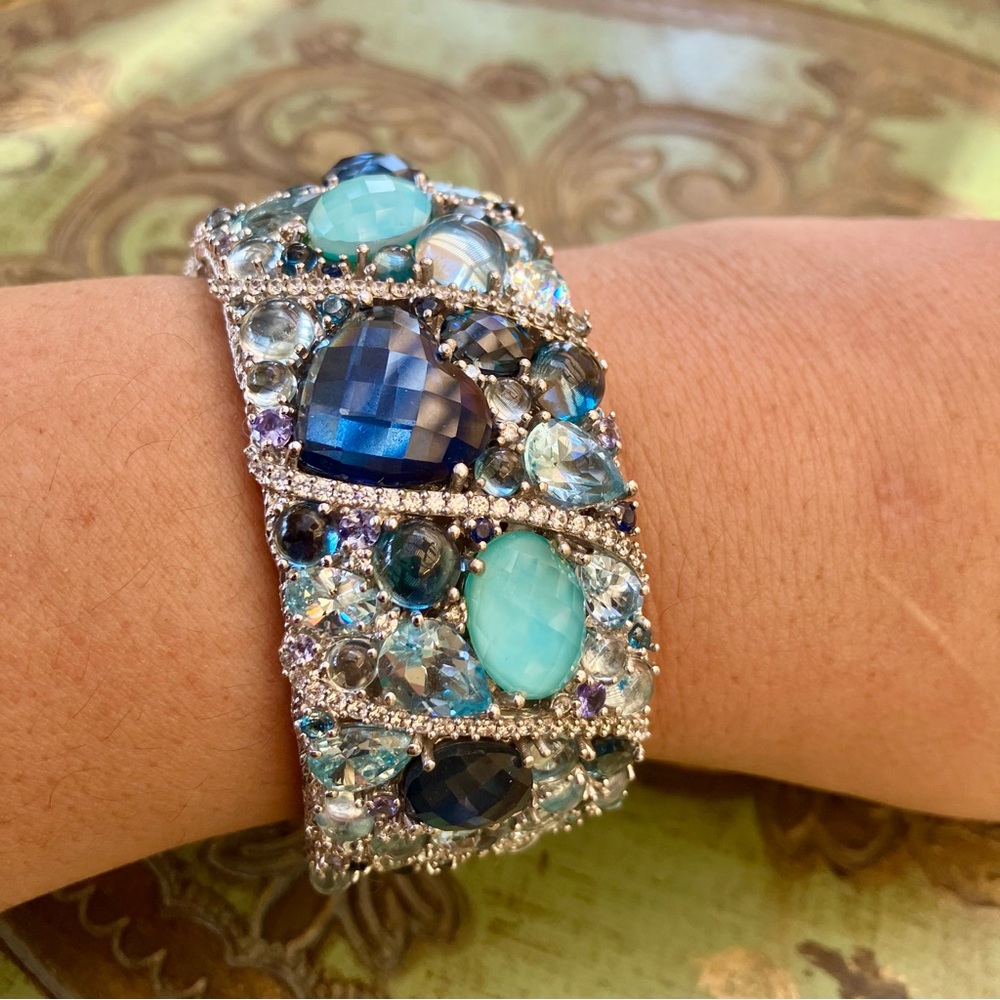 RARE 🔥 Judith Ripka 46.00 Cttw Multi Gemstone Sterling Silver Cuff Bracelet